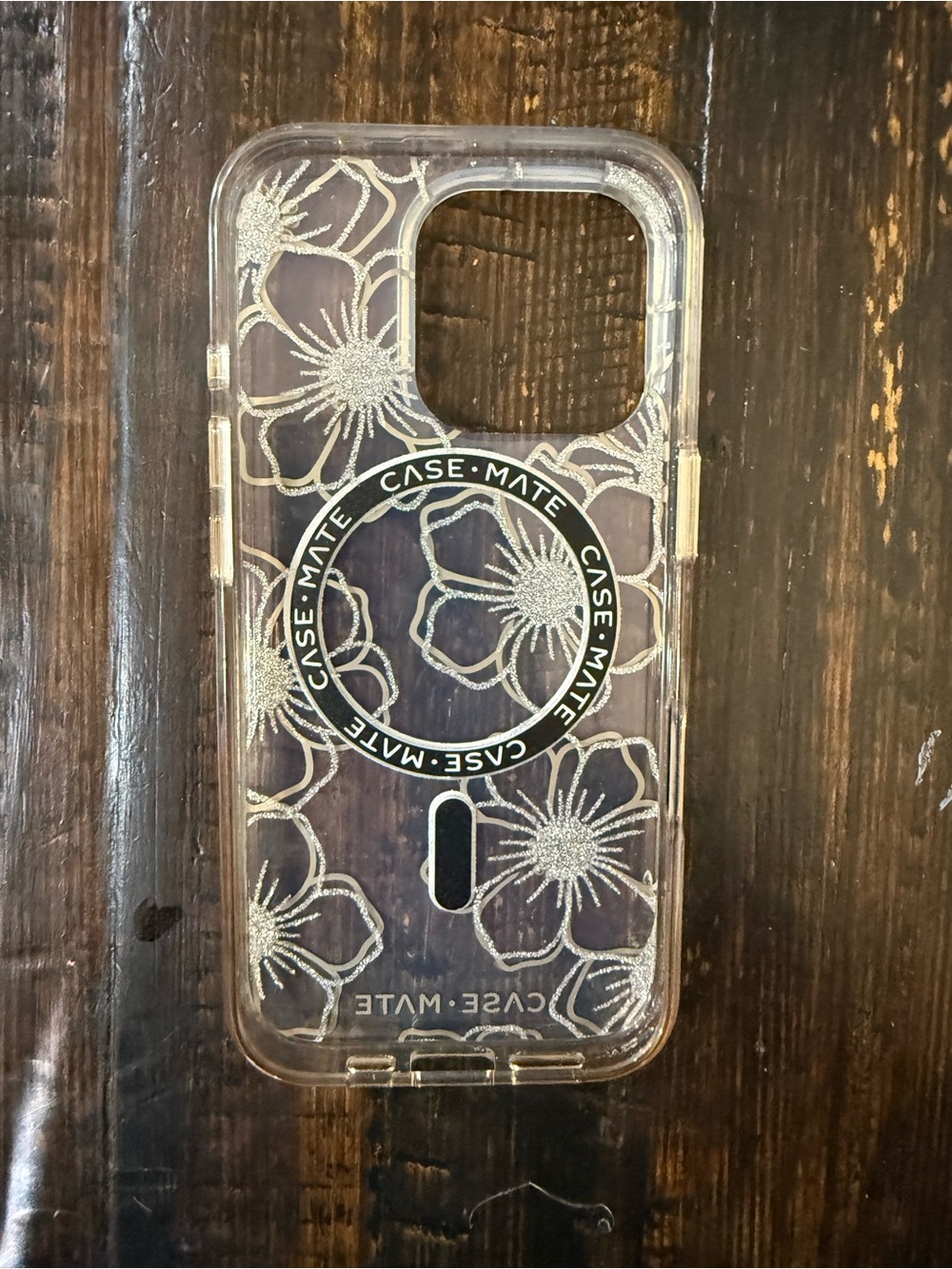 Case-Mate Clear Floral Glitter iPhone 16 Pro Case with Ring - Silver